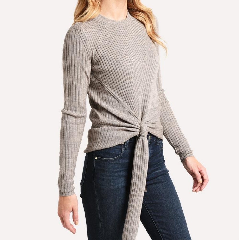 Brochu Walker Ribbed 100% Merino Wool Dean Wrap Sweater Size M Gray